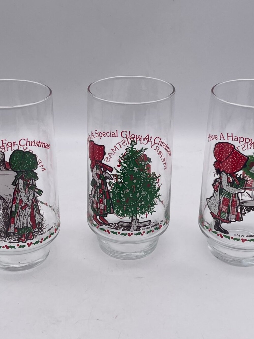 Coca-Cola Limited Edition Holly Hobbie Christmas 16oz Glass Tumblers Lot of 3